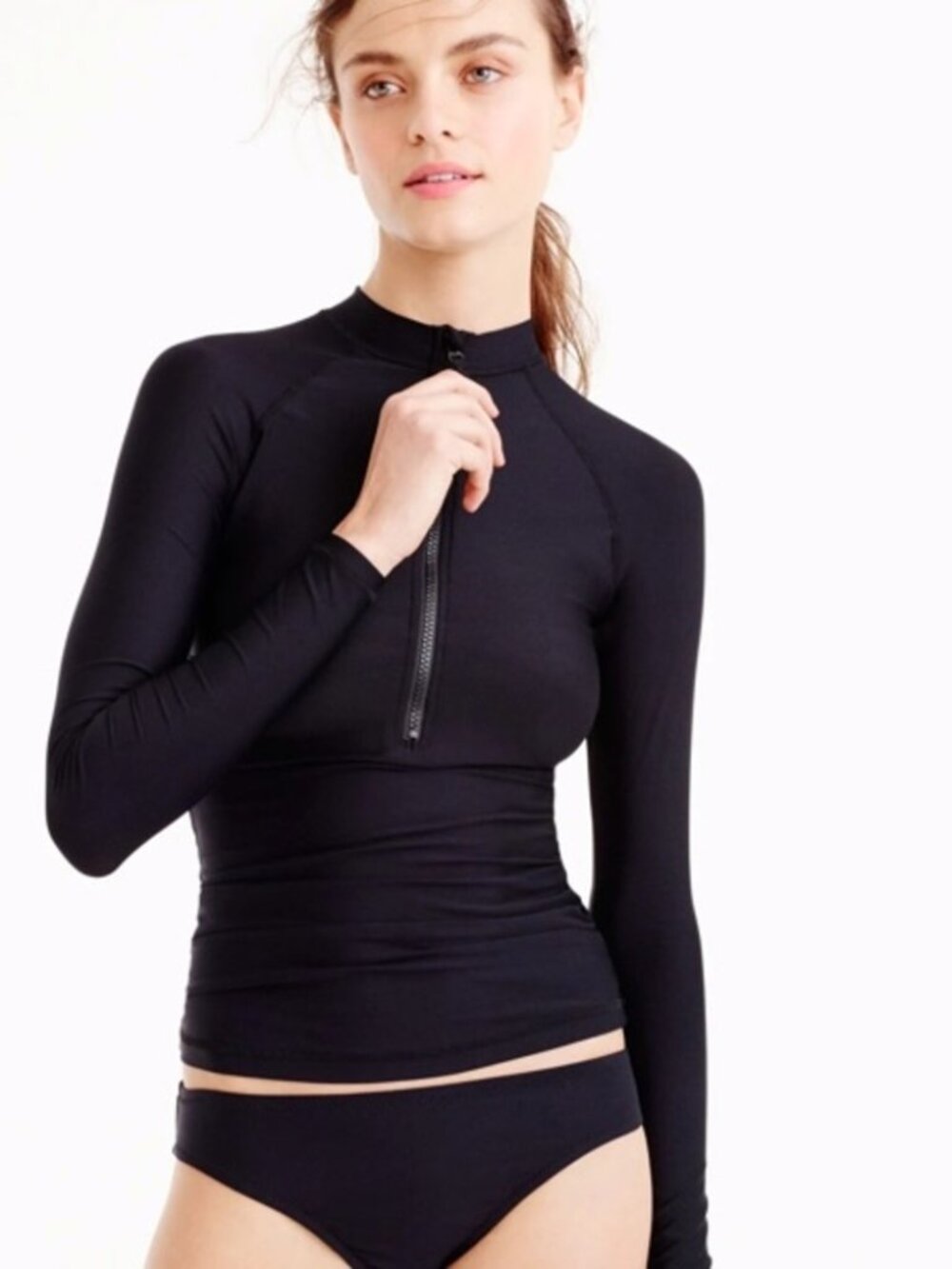 JCrew Solid Long Sleeve Black Rash Guard, Size L
